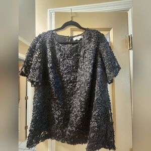 Loft Woman Plus 16 Black Textured 3D Floral Petal Fairy Whimsigoth Blouse